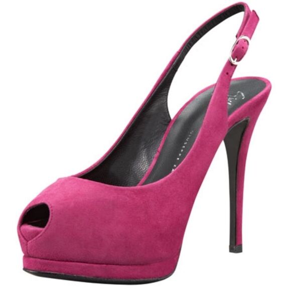 Giuseppe Zanotti Fuschia Edgy Feminine Barbiecore Slingback Suede Pumps 36.5 - Picture 1 of 6